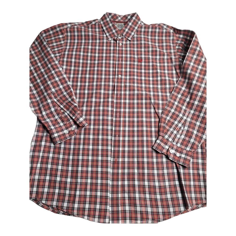 3415 Cinch LS Button Down Orange Plaid Men's‎ XL Shirt Western Cowboy